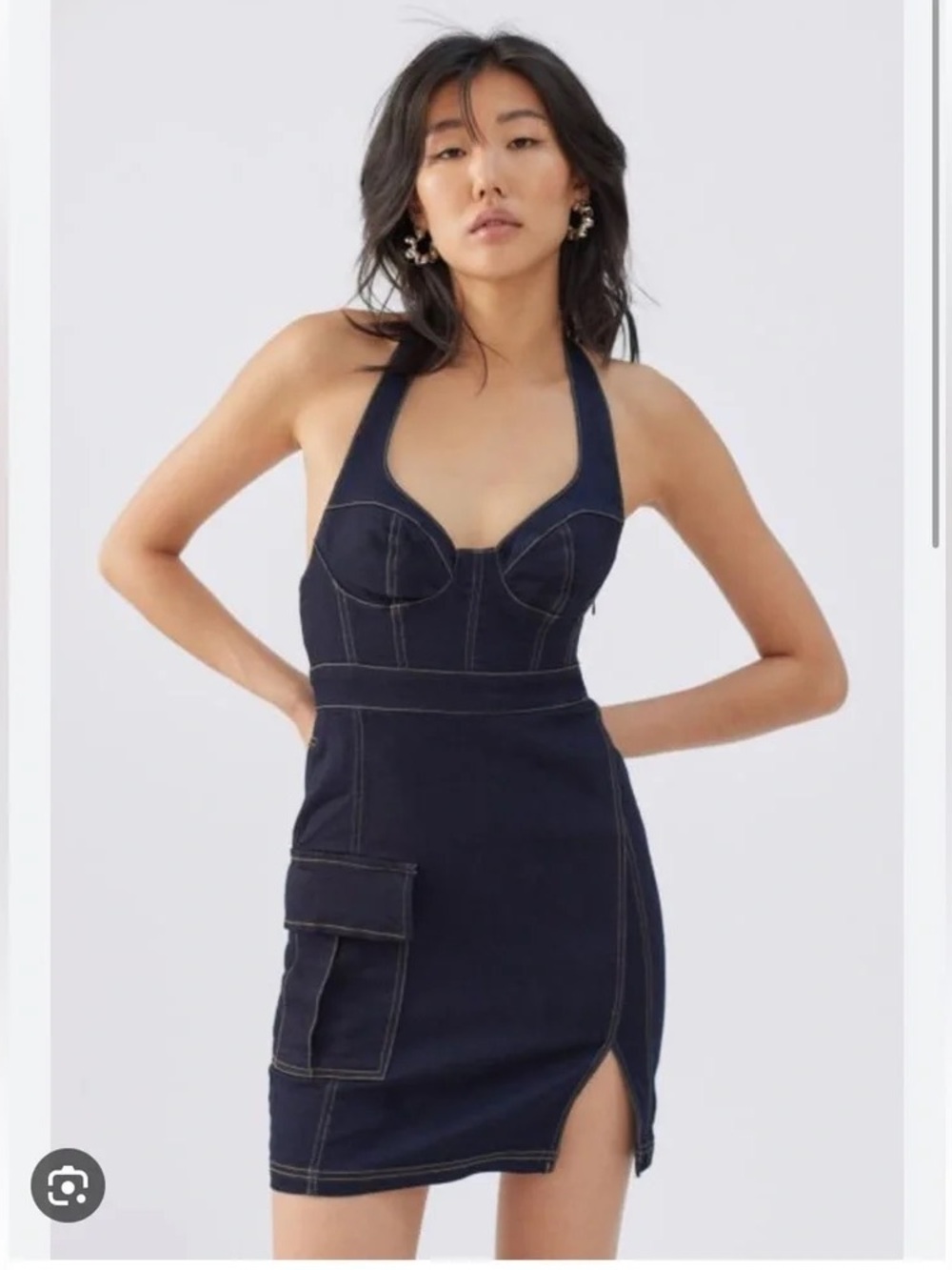 Urban Outfitters Navy Halter Denim Mini Dress NWOT